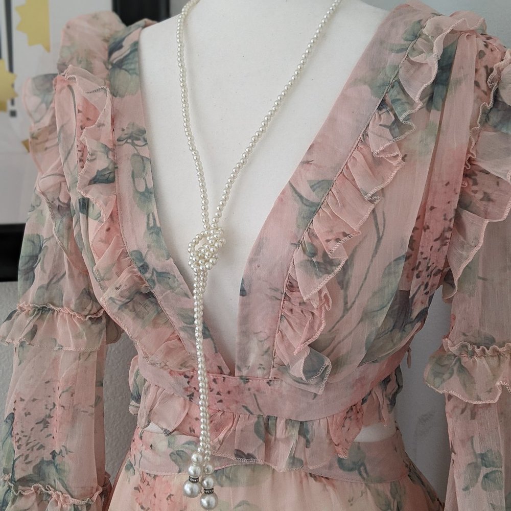 Deep V Ruffle Dress with Cut Out Details